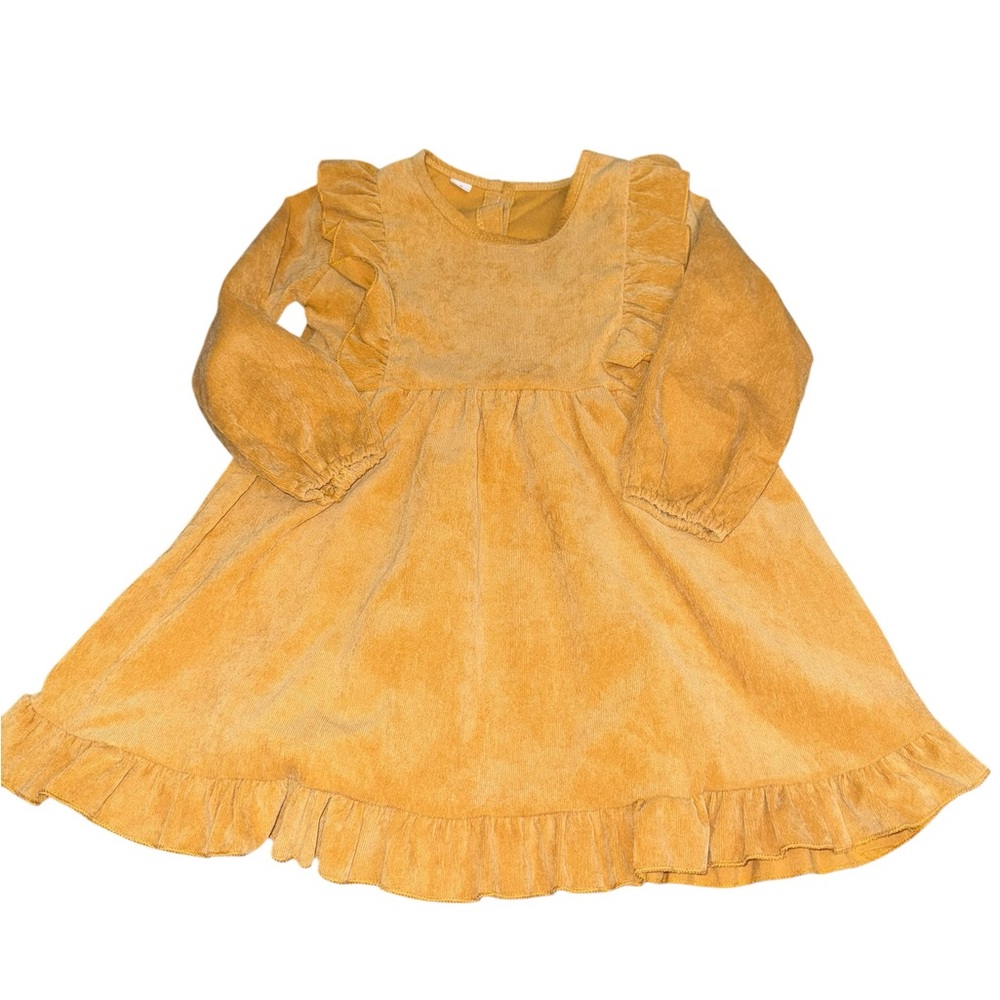 Honey Bean Mustard Yellow Ruffled Long Sleeve Dress Size 6